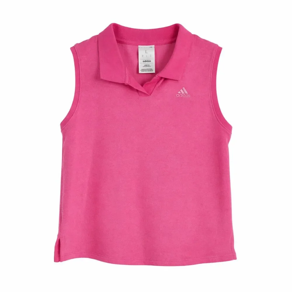 New! ADIDAS Girls Sleeveless Polo Shirt Pink Large Athletic Top Loose Fit